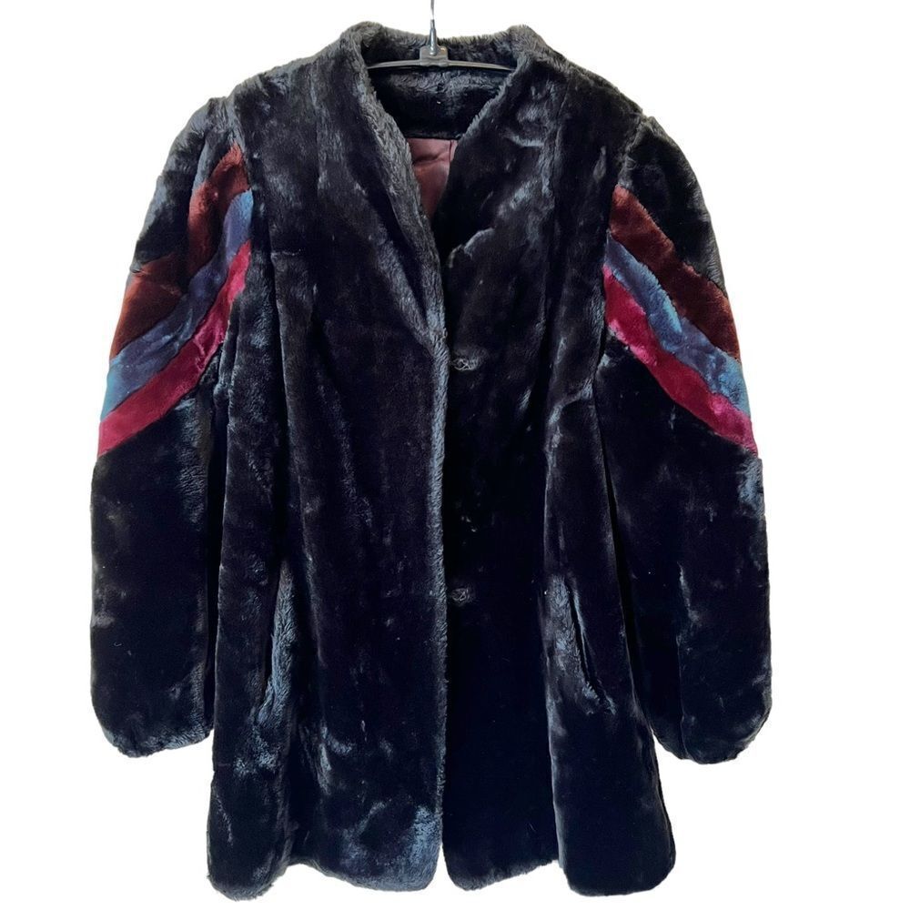 80’s Faux Fur Plush Colorblock Sleeve Swing Coat